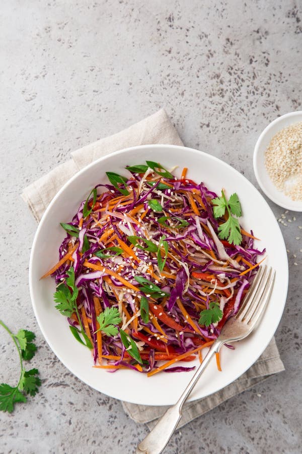 Red Cabbage, Carrot and Bell Pepper Cole Slow Salad Stock Image - Image ...