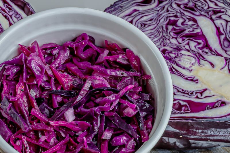 Red cabbage salad. Red vegetables. Cabbage head. Healthy meals. Salad bowl. Vitamin Table. Addition to dinner. Vegan flavors. Vegetables for salad. Addition salad stock images, royalty-free photos and pictures