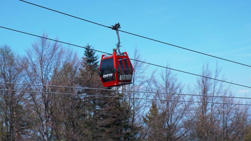 Red cable cars in summer, cableway on Pohorje mountain, near Maribor, Slovenia