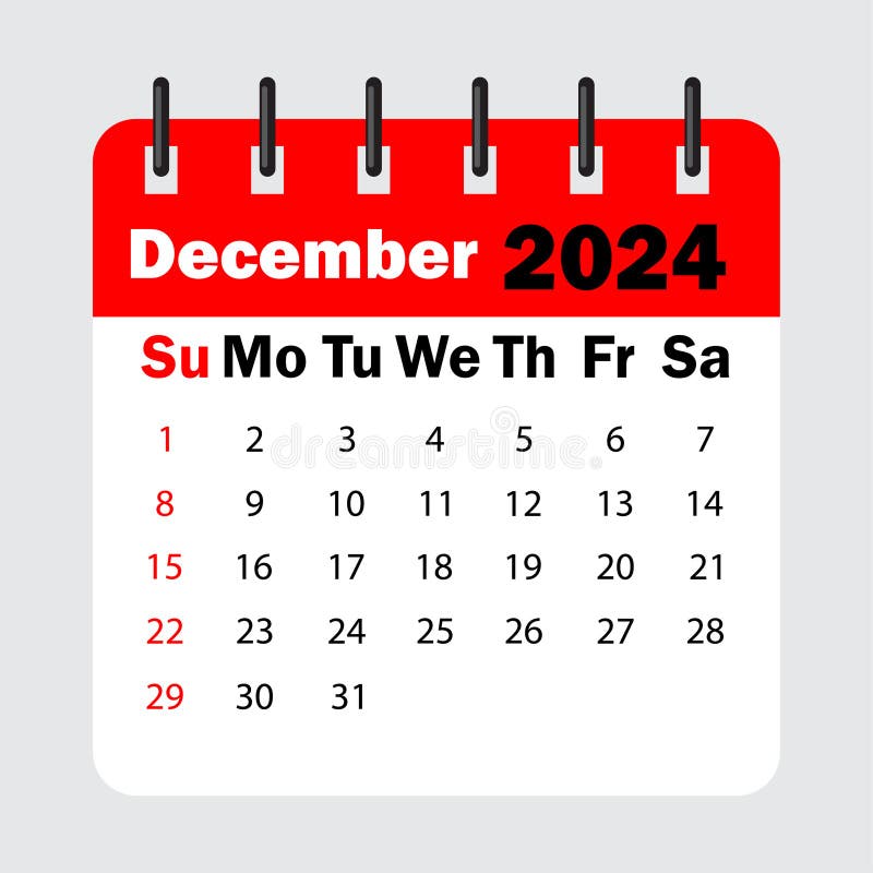 Red Calendar Leaf Spring. December 2024 Calendar. Calendar Sheet with