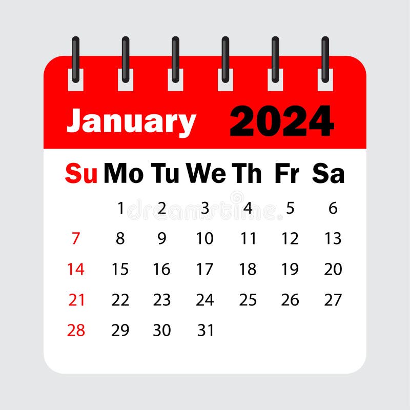 Red Calendar Leaf Spring. January 2025 Calendar. Calendar Sheet with