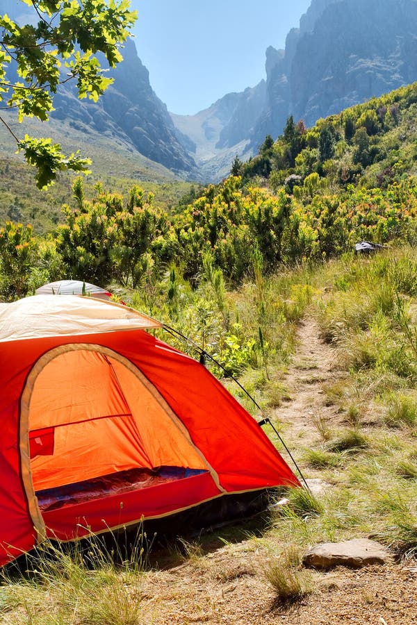 Red Camping Tent in Misty Mountains Stock Image Image of cape
