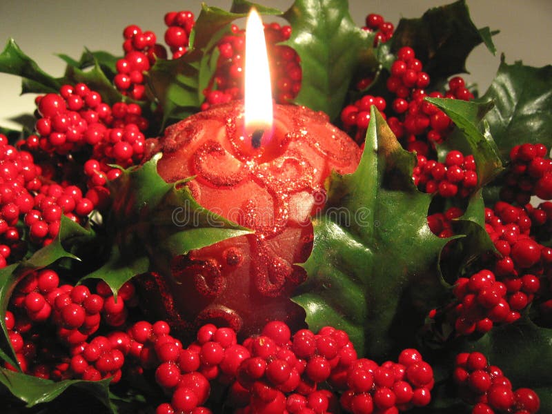 Red candle stock photo. Image of wreath, ornamental, berries 49544