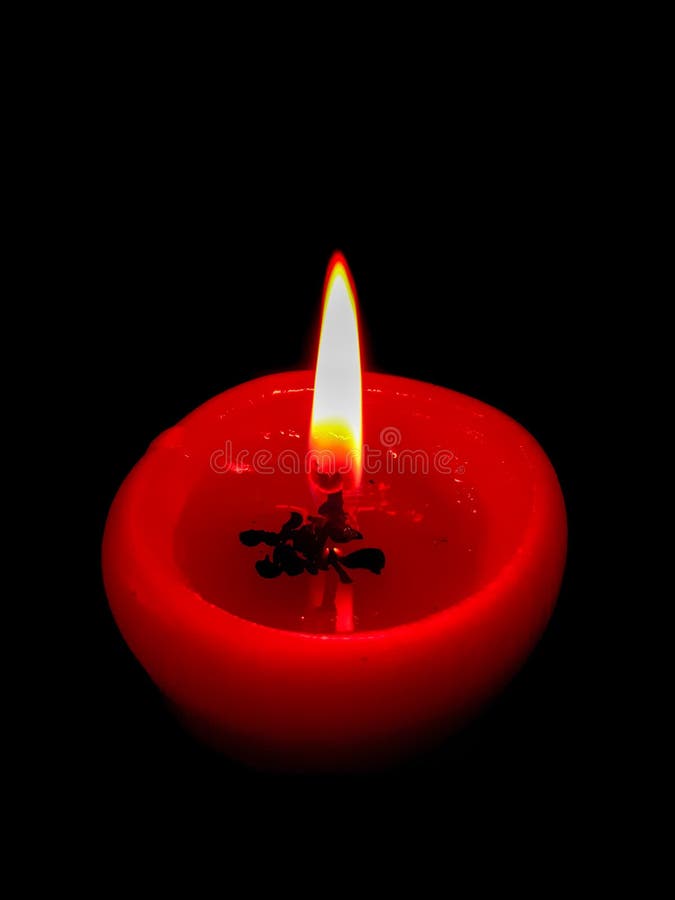Red Candle with Flame Burning in the Dark Stock Photo Image of flame