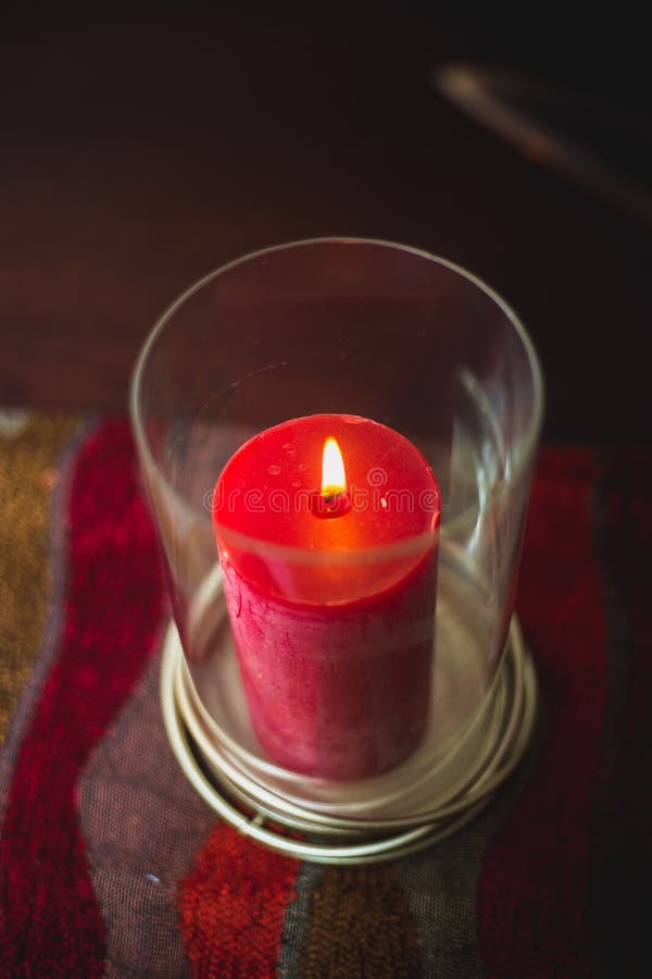 Red Candle in the Glass on a Table Stock Image Image of orange, food