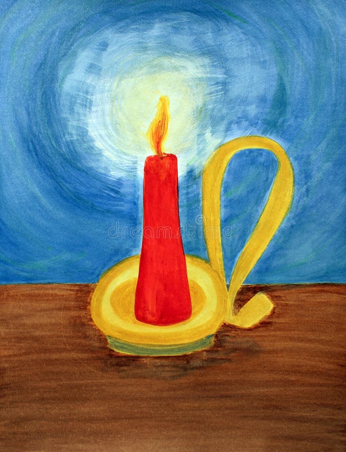 Red Candle Lighting Up the Dark Blue Night Stock Illustration