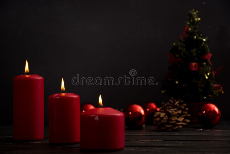 Red Candles and Christmas Tree Stock Photo Image of candle, tree 81950988