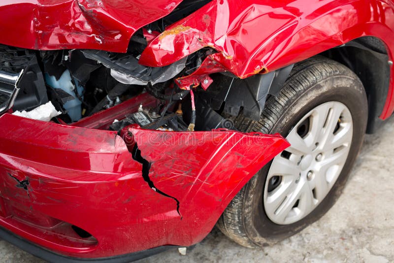 Car Crash Background. Front of Red Car Get Damaged by Accident on the Road. Stock Image - Image of horizontal, 176951839