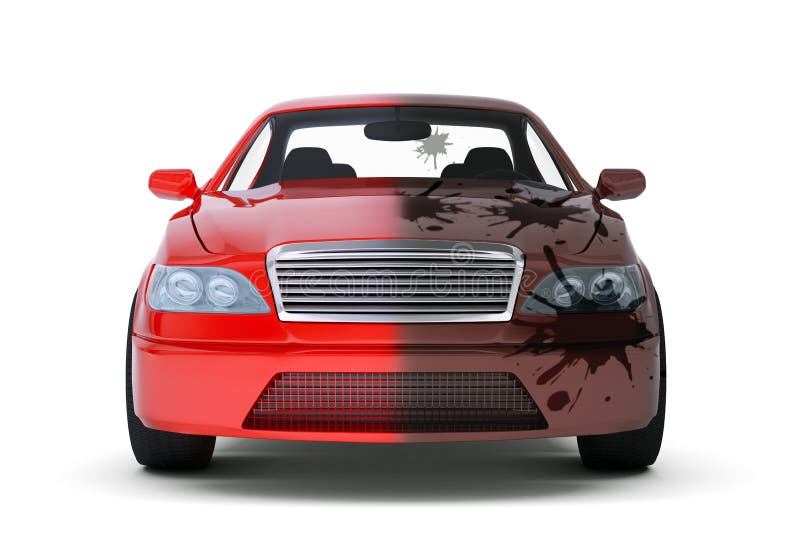 Red car with dirty side stock photo
