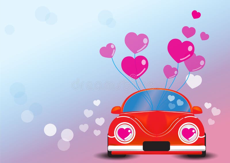 Red Car with Heart Vector Illustration Stock Vector Illustration of