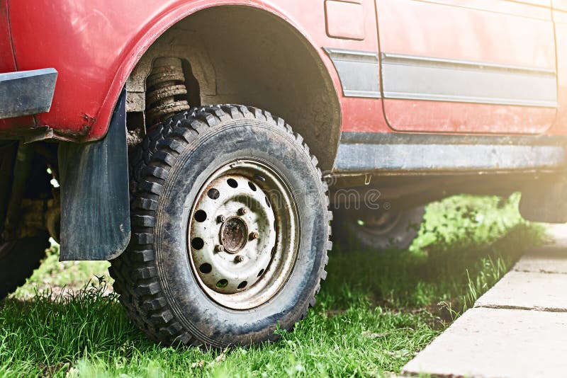 Red Car with a Suspension Lift Stock Image Image of replacement