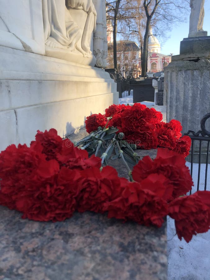 Red Carnations on the Monument Stock Image Image of cute, cemetery
