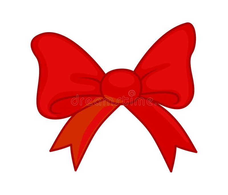 Red Cartoon Gift Bow with Ribbon. Vector Illustration Isolated on White