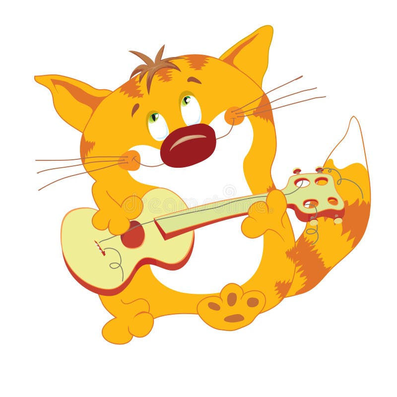 Red cat with guitar stand and play. Red cat with guitar stand and play