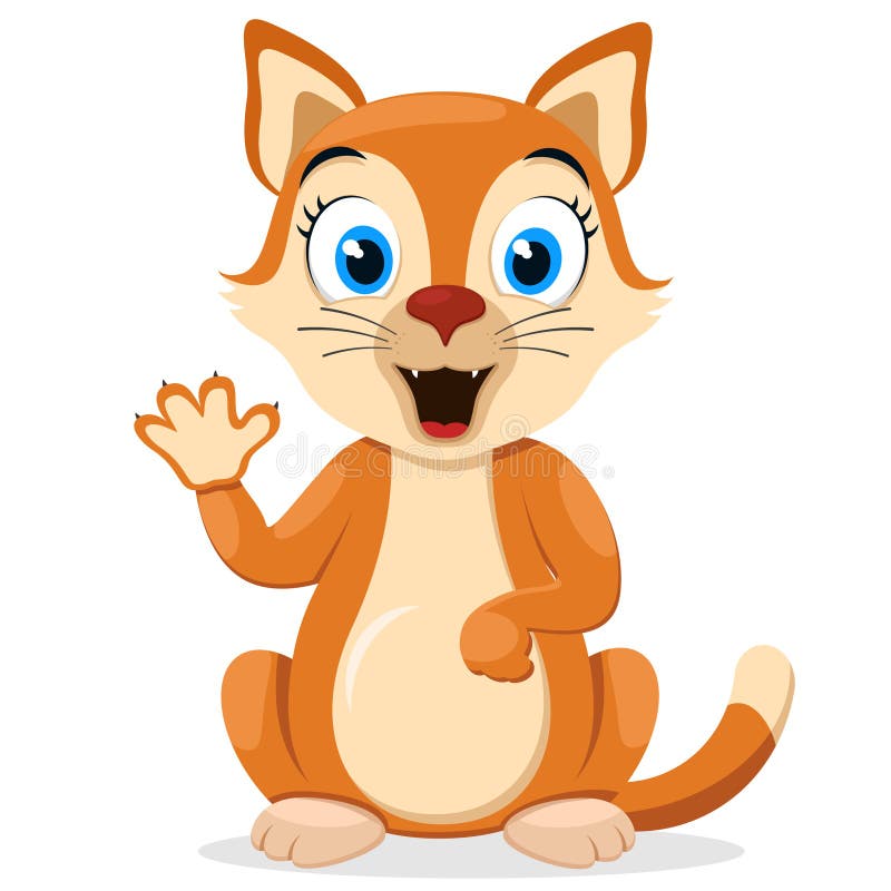 Cat Sits and Waves Its Paw Against a White Background. Character Stock