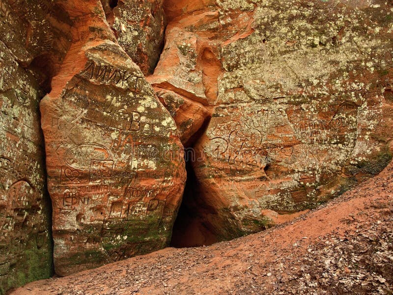 Red cave and stones