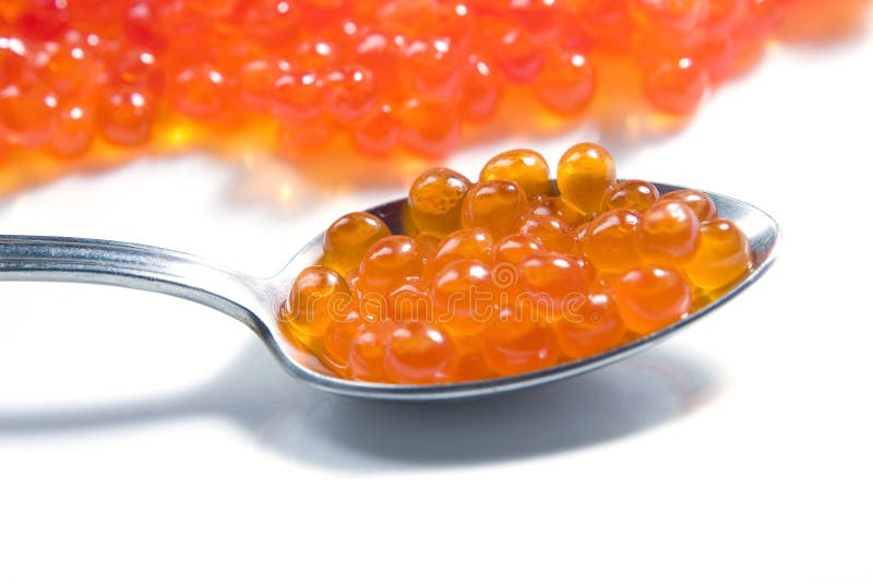 Red caviar in spoon