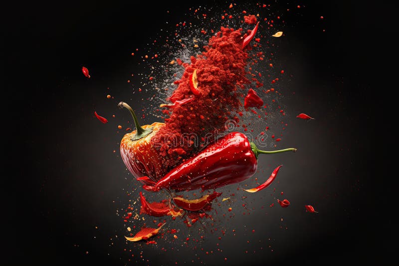 Red Pepper Flakes, Chili Powder, and Chilies Explode Stock Illustration