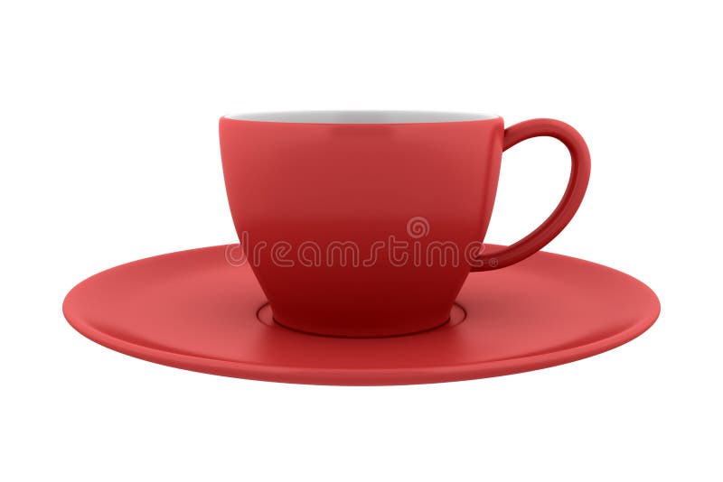 Red ceramic cup and saucer isolated on white