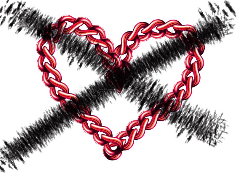 Red chain heart with black x across it vector illustration
