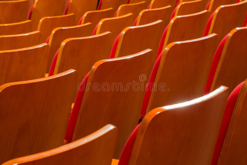 Red Chairs in the Auditorium of the Theater or Concert Hall Stock Image