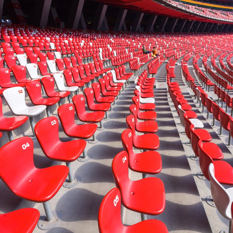 Red Chairs Bleachers in Large Stadium Stock Photo Image of fans