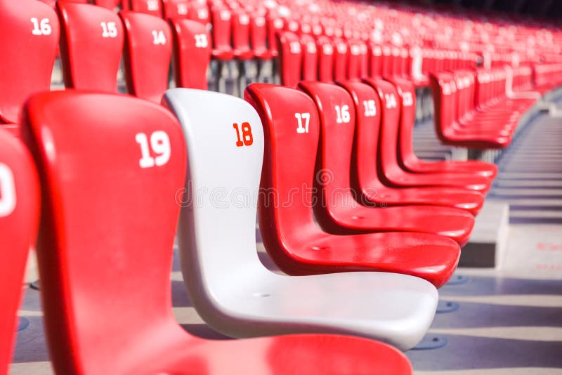 Red Chairs Bleachers in Large Stadium Stock Photo - Image of choice ...