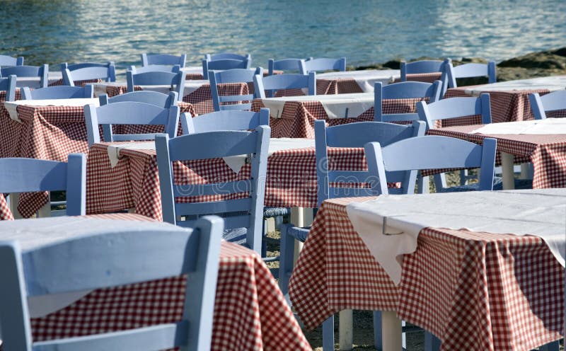 Red check tablecloths blue cha