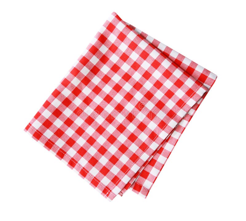 Red Checkered Folded Cloth Isolated,kitchen Picnic Towel Top View Stock