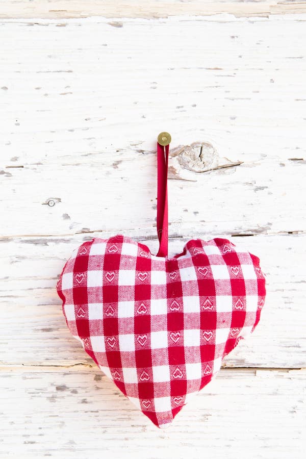 Red checkered heart shape hanging - greeting card - country styl