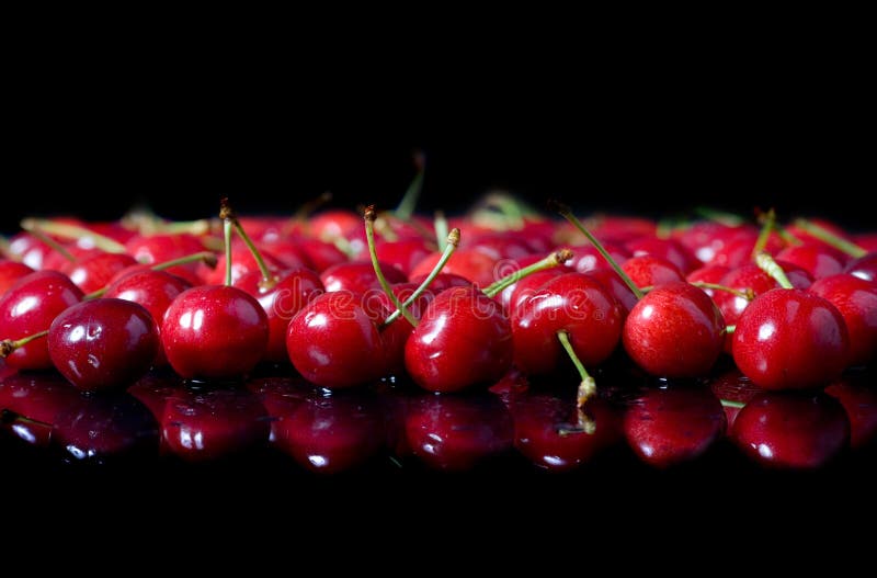 Red Cherries on Black Background Stock Photo Image of nutrition