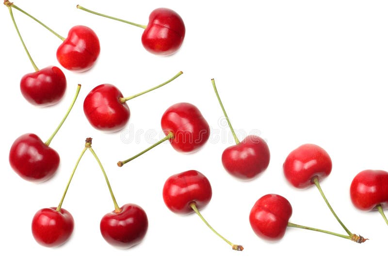 Red Cherry Isolated on White Background. Top View Stock Photo - Image ...