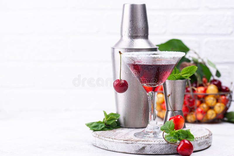 Red Cherry Martini Summer Cocktail Stock Image Image of drink