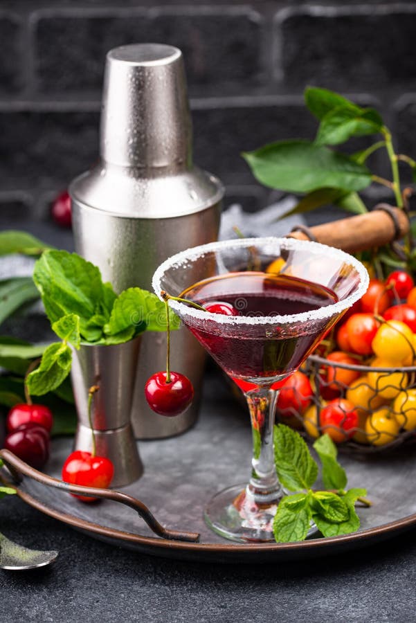 Red Cherry Martini Summer Cocktail Stock Image Image of cool
