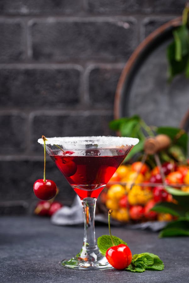 Red Cherry Martini Summer Cocktail Stock Image Image of vodka