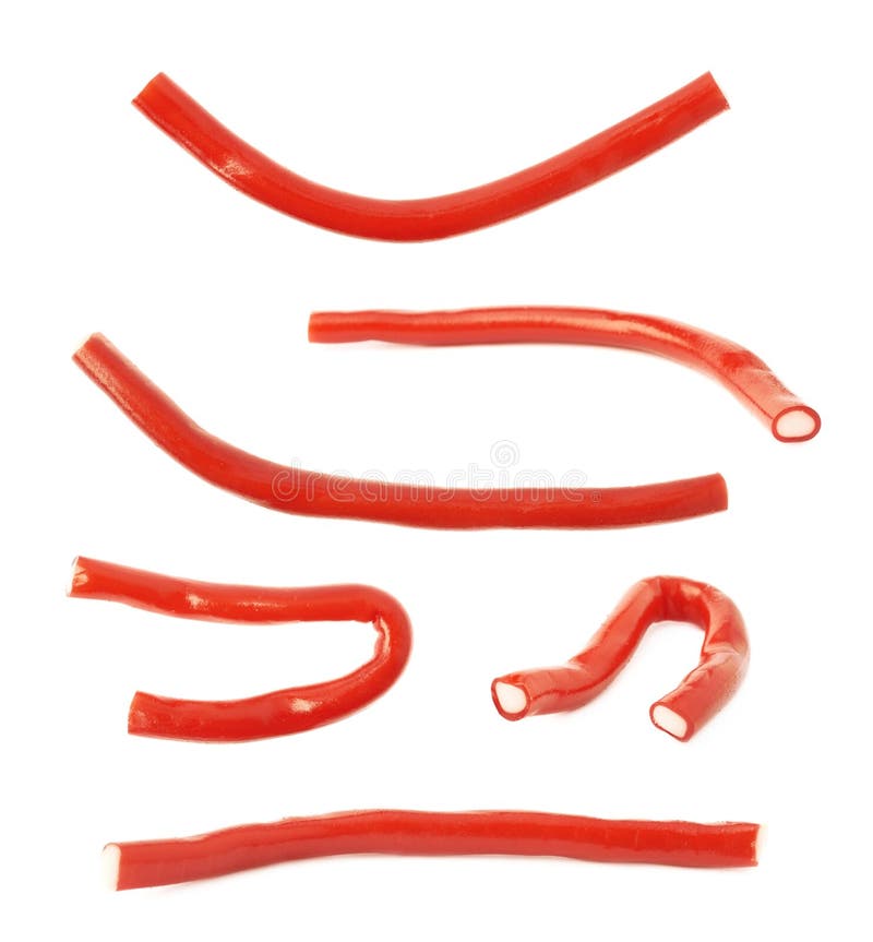 Red chewing stick candy isolated