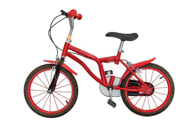 Red children's bicycle isolated on white background