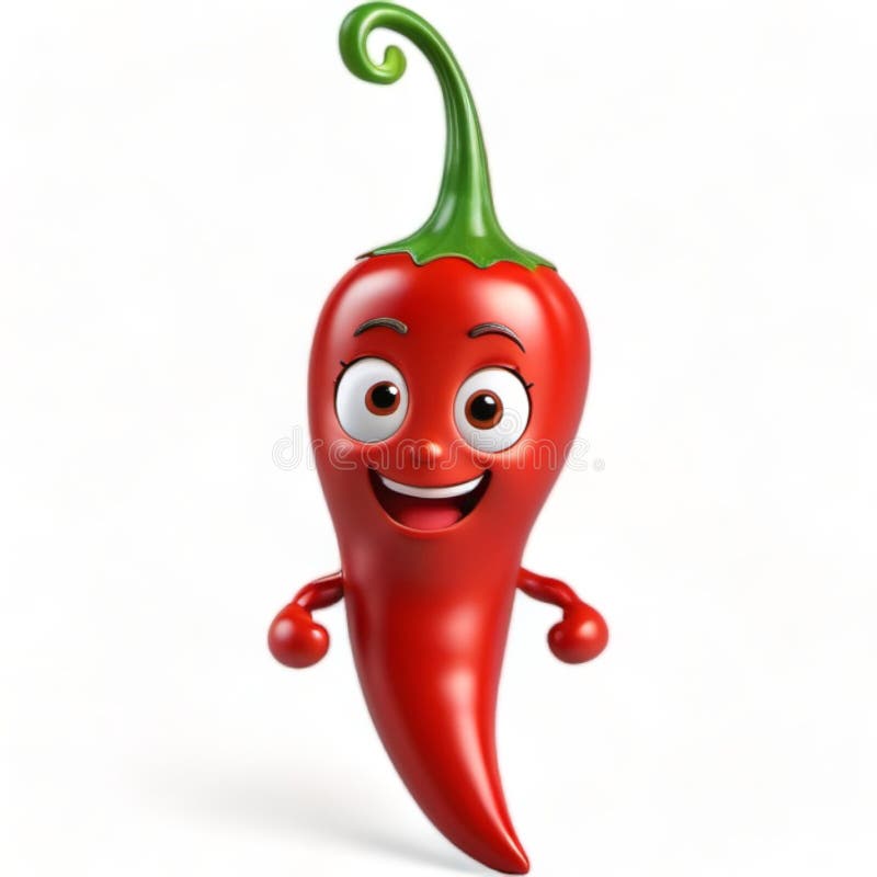 Red Chili 3D Illustration Isolated Isolated on White Background. Fresh