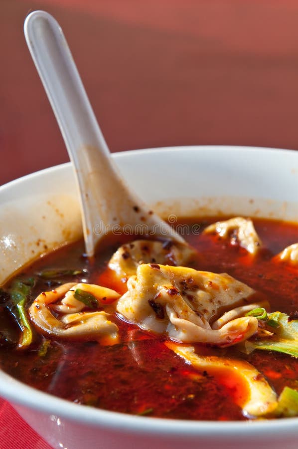 Red Chili Oil Soup with Wontons Stock Photo Image of food, sichuan