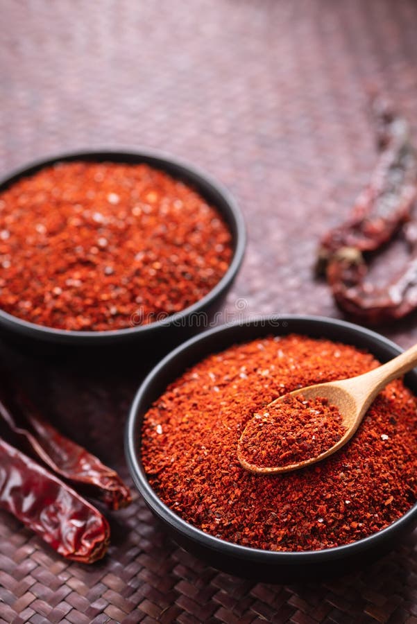 Red Chili Pepper Powder in a Bowl with Spoon Stock Photo Image of