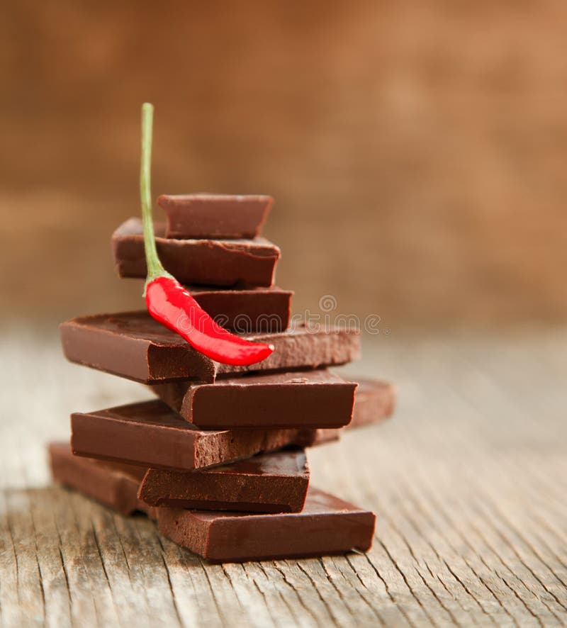 Hot Spicy Chocolate With Red Chili Pepper On A Dark Background, Stock