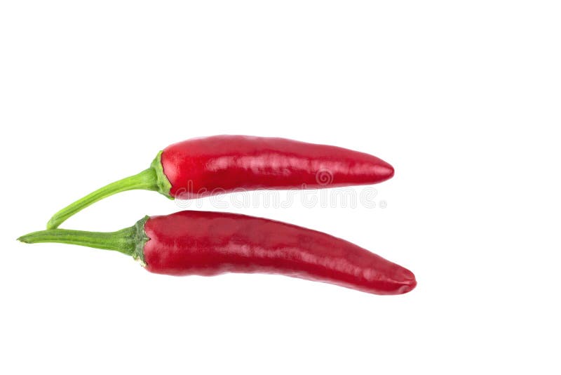 2 red chili peppers isolated on white background