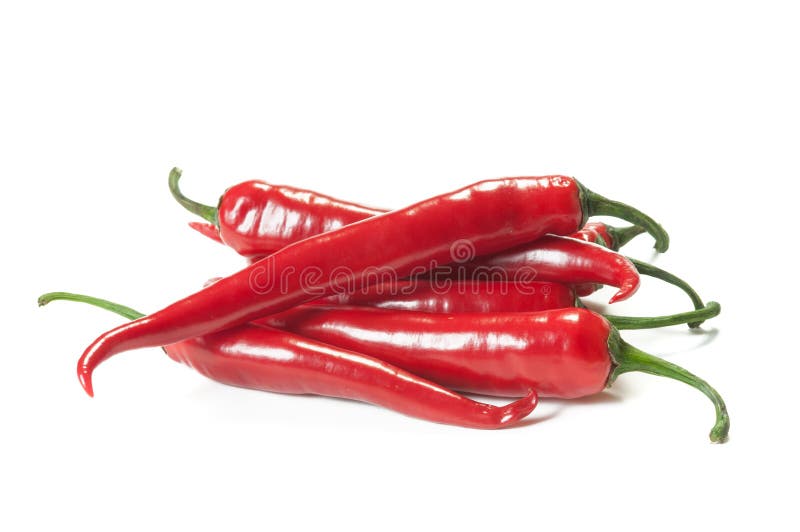 Red chili peppers isolated on white. Spicy hot food ingradient