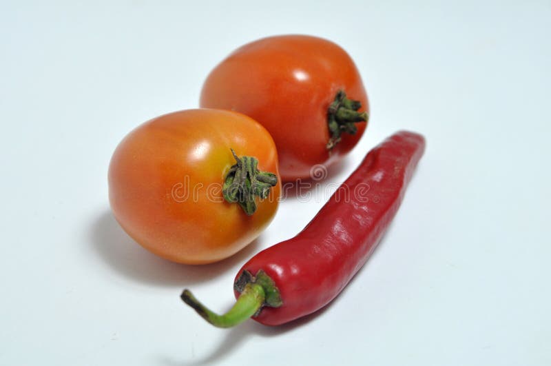 Red Chili and Tomato White Background
