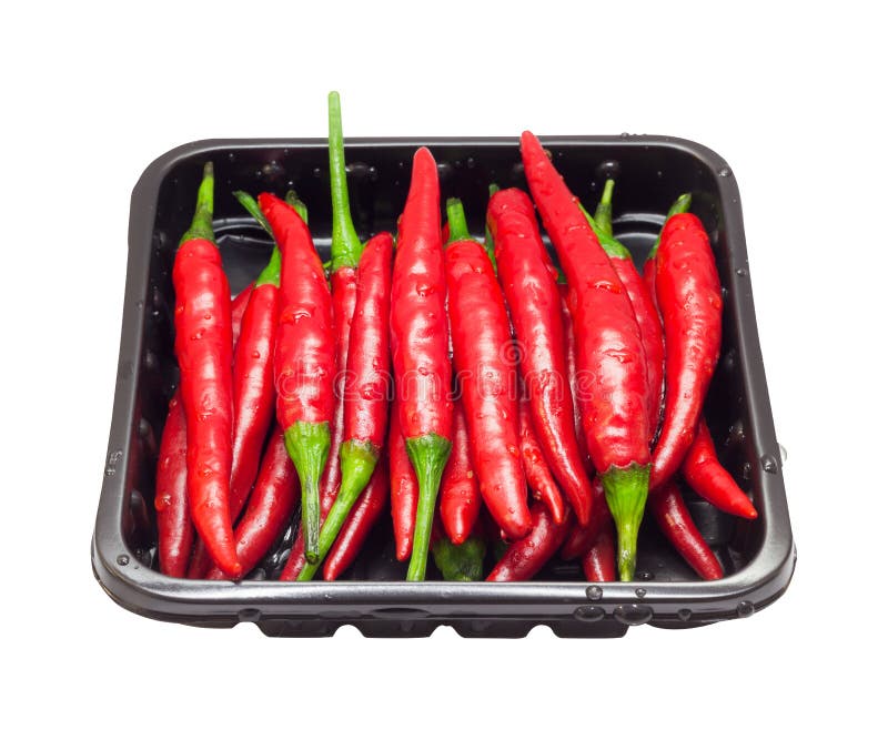 Red Chilli Peppers, Hot Pepper in Packing on Isolated White Background Stock Photo Image of
