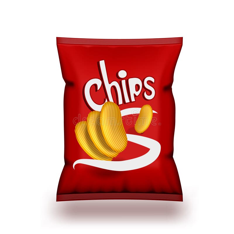 Red Chips Package Bag with Label Isolated on White Stock Vector