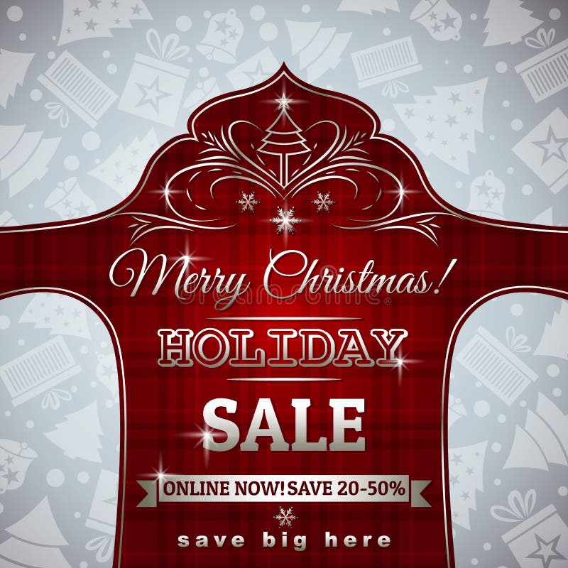 Red christmas background and label with sale offer