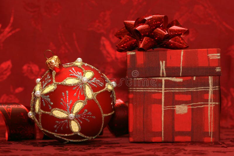 Red Christmas ball and gift box