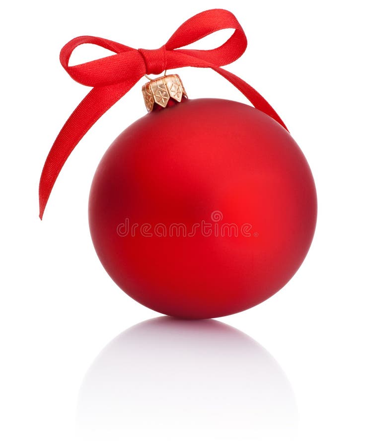 Red Christmas Ornament Ribbon Hanging Tree Isolated White Stock Photo by  ©YAYImages 262956240