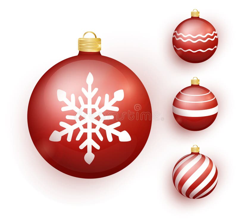 Red Christmas ball set with snow effect. Stocking Christmas decorations. Red Christmas tree toy set isolated . Xmas royalty free illustration Red Christmas ball set with snow effect. Stocking Christmas decorations. Red Christmas tree toy set isolated . Xmas royalty free illustration